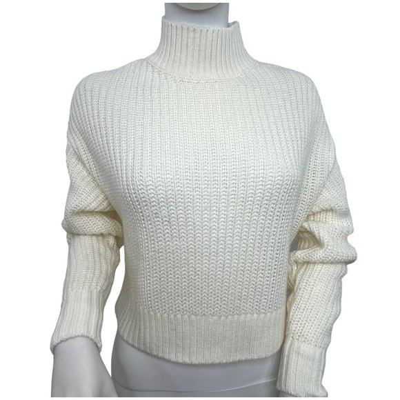 H&M Women’s Sweater XS Ivory Cropped Long Sleeves Turtleneck Dropped Shoulder - Picture 6 of 9